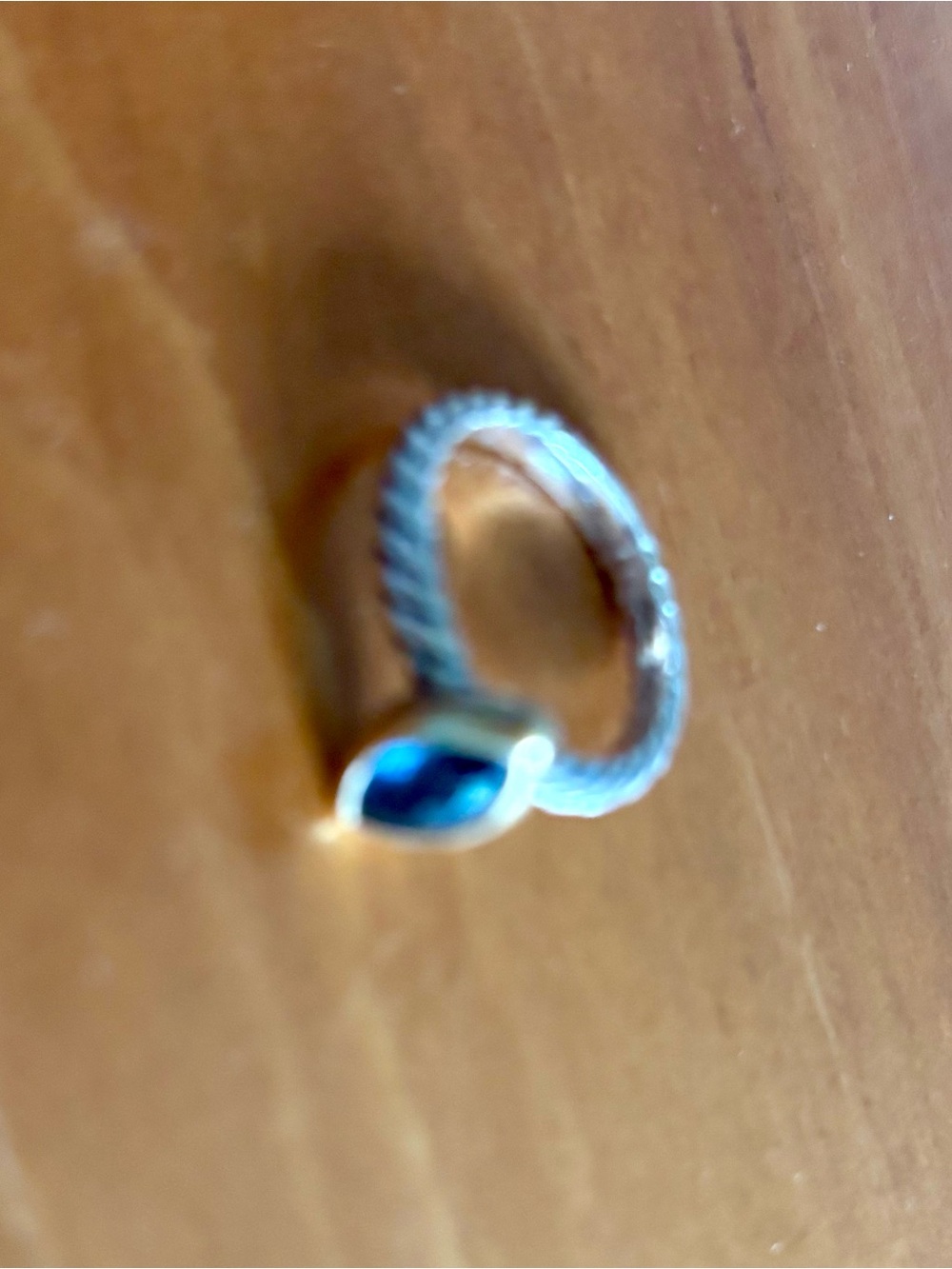 Authentic David Yurman Silver Cable Ring with teal Marquise Stone.